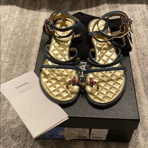 Chanel lambskin blue sandals 37.5